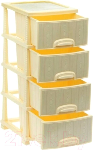 Изображение товара Комод пластиковый Росспласт Декор Дерево 4 яруса (белый)