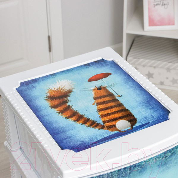 Изображение товара Комод пластиковый Росспласт Декор Кот 4 яруса (белый)