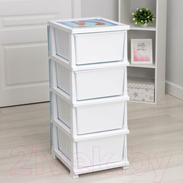 Изображение товара Комод пластиковый Росспласт Декор Кот 4 яруса (белый)