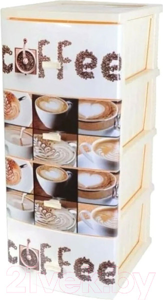 Изображение товара Комод пластиковый Росспласт Декор Кофе 4 яруса (слоновая кость)