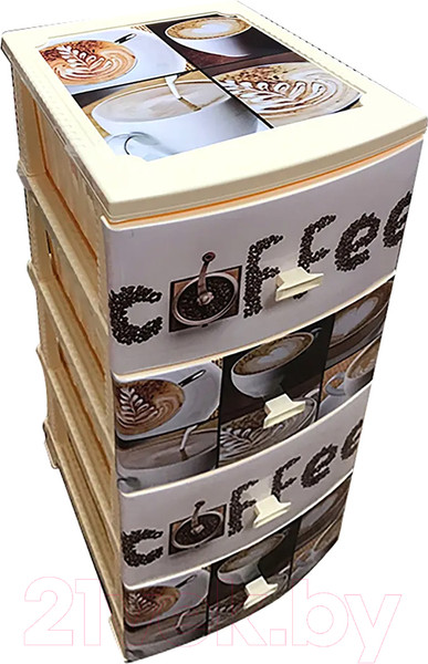 Изображение товара Комод пластиковый Росспласт Декор Кофе 4 яруса (слоновая кость)