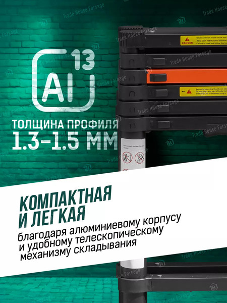 Изображение товара Телескопическая лестница RockForce RF-UP200-2(56437)