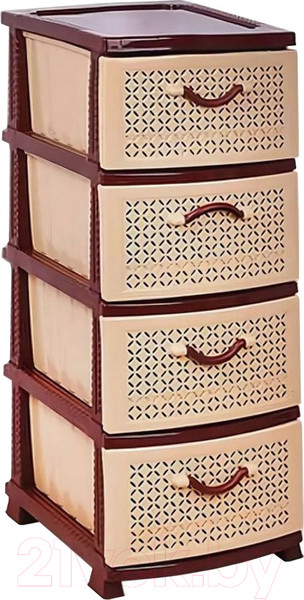 Изображение товара Комод пластиковый Росспласт Ромашка 4 яруса (бежевый/коричневый)
