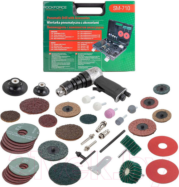 Изображение товара Пневмодрель RockForce RF-SM-710 (комлект аксессуаров)