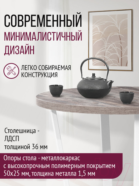 Изображение товара Обеденный стол Millwood Лофт Орлеан Л D90x75 (сосна пасадена/металл белый)