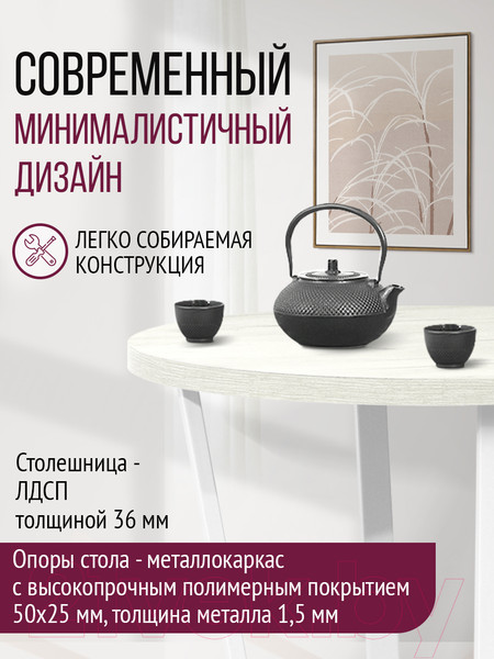 Изображение товара Обеденный стол Millwood Лофт Орлеан Л D90x75 (дуб белый Craft/металл белый)