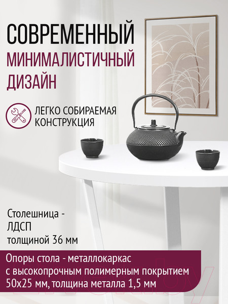 Изображение товара Обеденный стол Millwood Лофт Орлеан Л D90x75 (белый/металл белый)