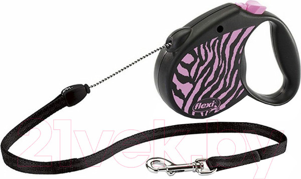 Изображение товара Поводок-рулетка Flexi Safari Cord / 02193 4 (M, 5м, трос розовый/зебра)