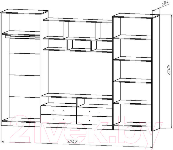 Изображение товара Стенка Астрид Мебель Палермо-7 / ЦРК.ПЛР.07 (анкор белый/графит)