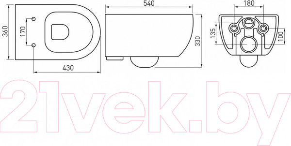 Изображение товара Унитаз подвесной с инсталляцией Berges Ego XL Rimless / 043303 (с сиденьем и кнопкой смыва)