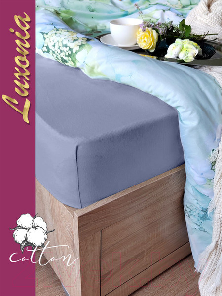 Изображение товара Простыня Luxsonia Трикотаж на резинке 160x200 / Мр0010-15 (голубая ель)