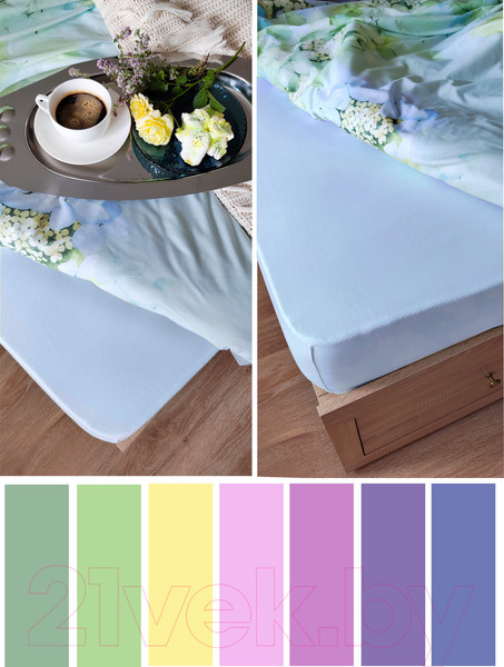 Изображение товара Простыня Luxsonia Трикотаж на резинке 160x200 / Мр0010-8 (голубой)