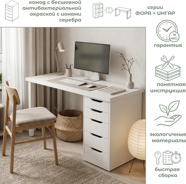 Изображение товара Письменный стол Mio Tesoro Ингар 2/5T (белый)