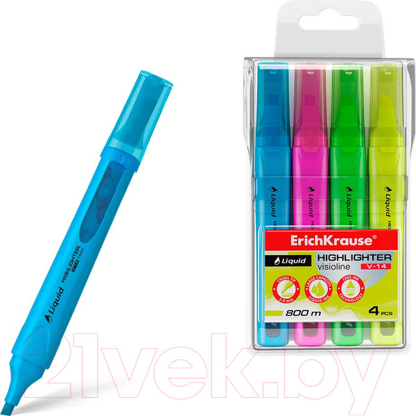 Изображение товара Набор маркеров Erich Krause Liquid Visioline V-14 Neon / 58359 (4цв)