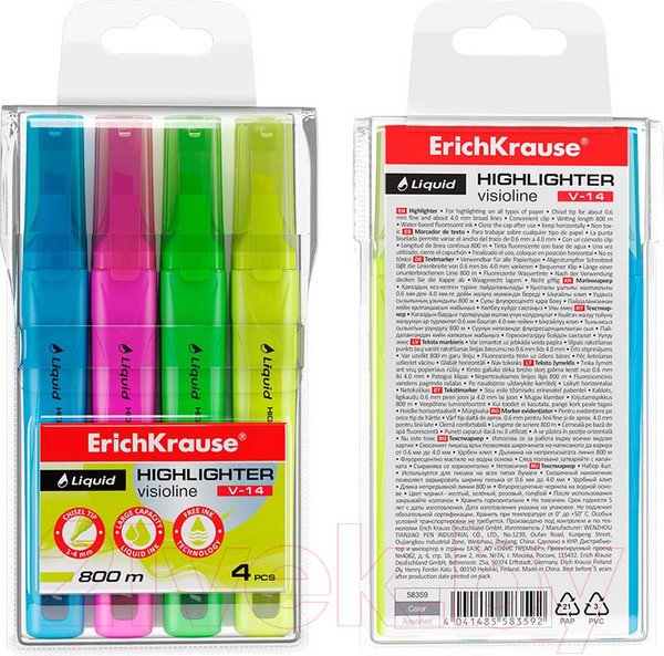 Изображение товара Набор маркеров Erich Krause Liquid Visioline V-14 Neon / 58359 (4цв)