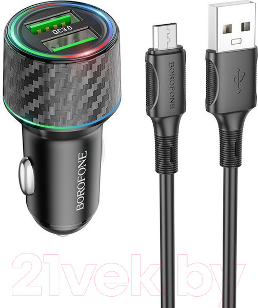 Изображение товара Зарядное устройство автомобильное Borofone BZ21A с кабелем Micro (черный)
