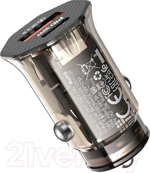 Изображение товара Адаптер питания автомобильный Hoco DZ16 (прозрачный/черный)