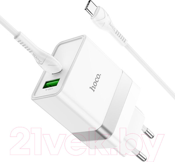 Изображение товара Зарядное устройство сетевое Hoco N21 + кабель Type-C to Type-C (белый)
