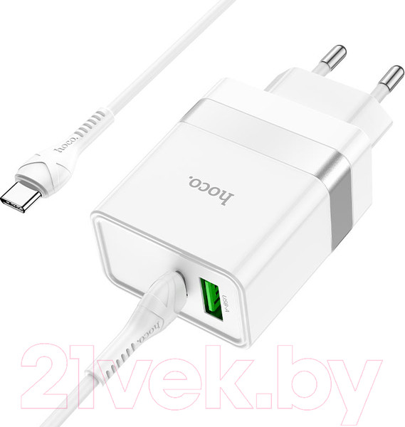 Изображение товара Зарядное устройство сетевое Hoco N21 + кабель Type-C to Type-C (белый)