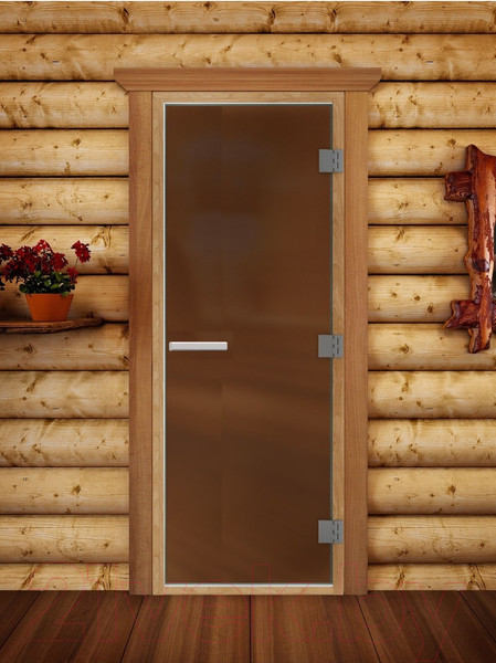 Изображение товара Стеклянная дверь для бани/сауны Doorwood Престиж Лайт 80x200 (бронза матовая, горизонтальная ручка)