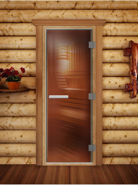 Изображение товара Стеклянная дверь для бани/сауны Doorwood Престиж Лайт 80x200 (бронза, горизонтальная ручка)