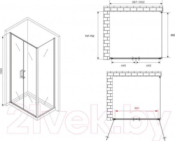 Изображение товара Душевой уголок Abber Sonnenstrand AG04100BC-S75B