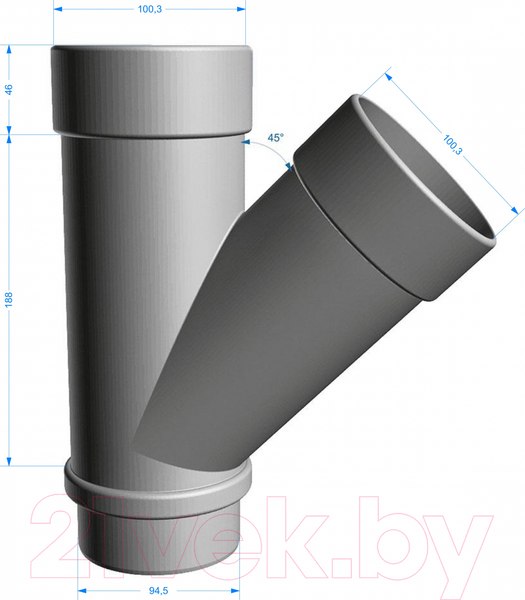 Изображение товара Тройник трубы водосточной Docke Lux 45 градусов PVLE-1050 (шоколад)