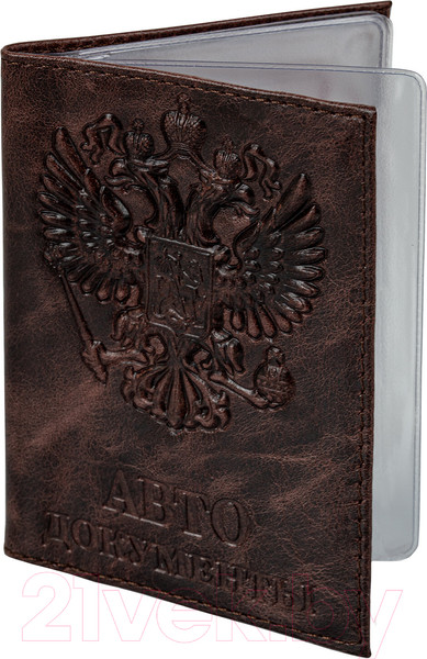Изображение товара Обложка для автодокументов Brauberg 3D герб / 238195 (темно-коричневый)