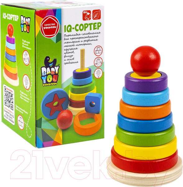 Изображение товара Развивающий игровой набор Bondibon Пирамидка IQ-сортер / ВВ5765