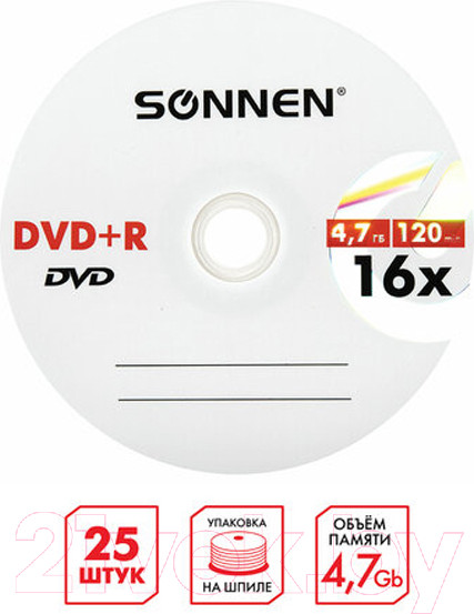 Изображение товара Набор дисков DVD-R Sonnen 4.7GB 16x (25шт)