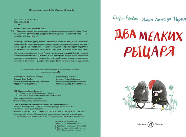 Изображение товара Развивающая книга Издательство Самокат Два мелких рыцаря, твердая обложка (Рёрвик Бьёрн)