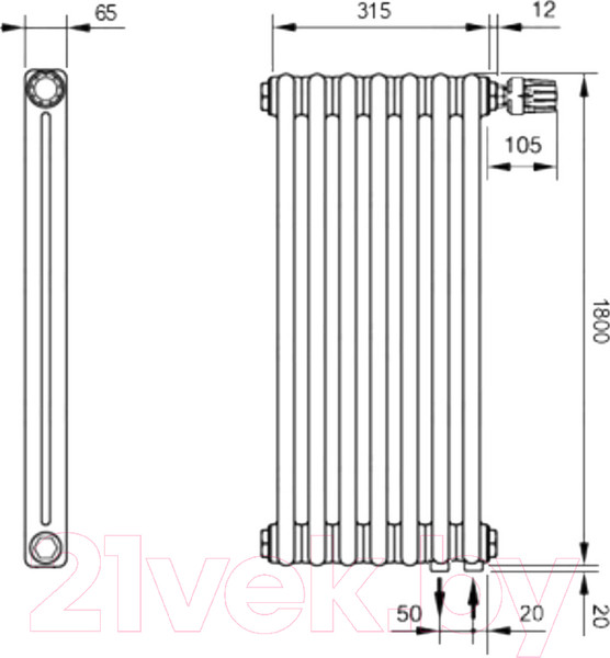 Изображение товара Радиатор стальной Arbonia 2180V/7 89 (подключение внизу справа)