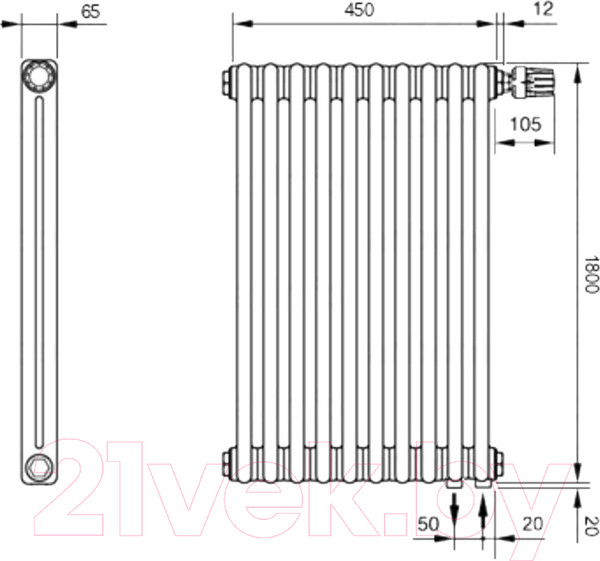 Изображение товара Радиатор стальной Arbonia 2180V/10 89 (подключение внизу справа)