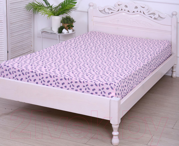 Изображение товара Простыня Luxsonia Трикотаж на резинке 80x200 / 3366 (перышки розовый)