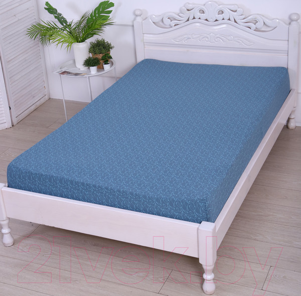 Изображение товара Простыня Luxsonia Трикотаж на резинке 90x200 / 1393 (вензель синий)