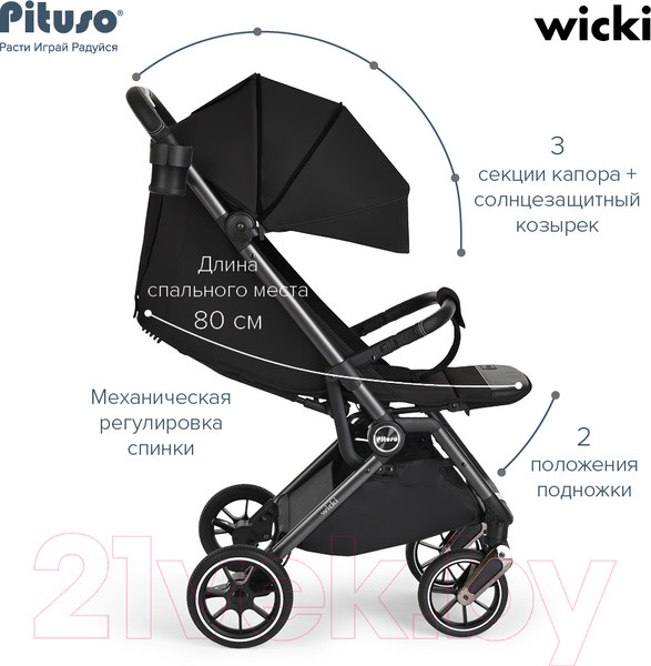 Изображение товара Детская прогулочная коляска Pituso Wicki / ABF2022 (черный)
