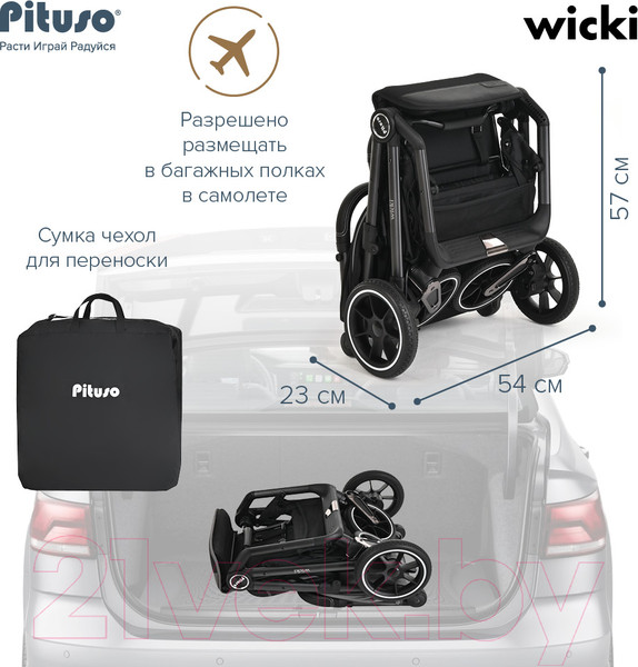 Изображение товара Детская прогулочная коляска Pituso Wicki / ABF2022 (черный)
