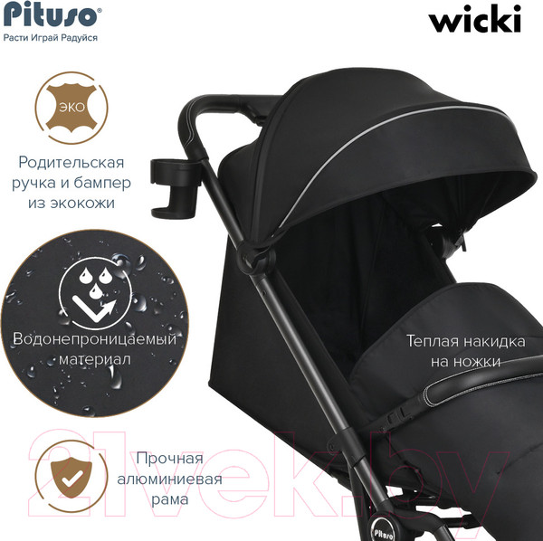 Изображение товара Детская прогулочная коляска Pituso Wicki / ABF2022 (черный)