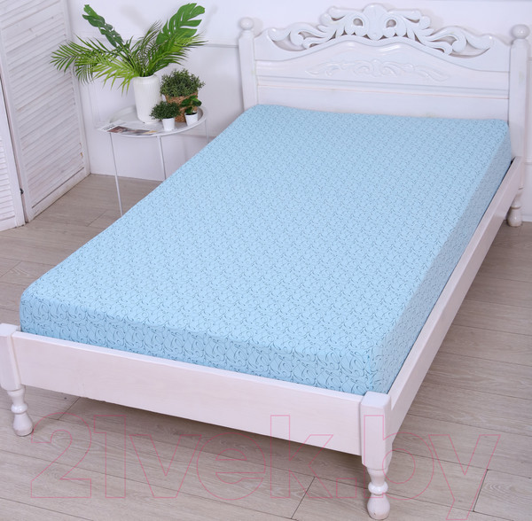 Изображение товара Простыня Luxsonia Трикотаж на резинке 90x200 / 1393 (вензель голубой)