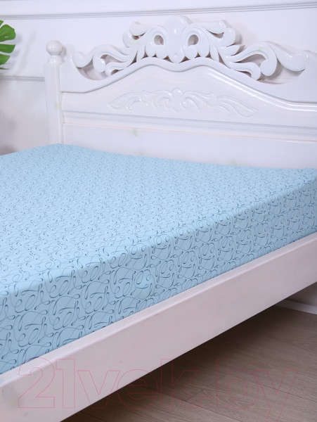 Изображение товара Простыня Luxsonia Трикотаж на резинке 90x200 / 1393 (вензель голубой)