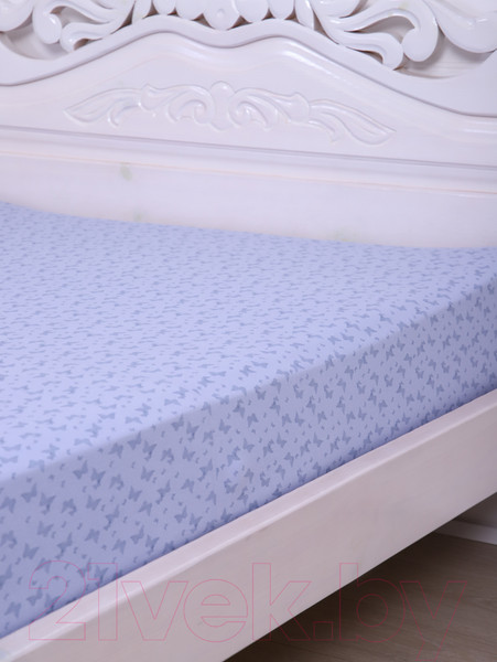 Изображение товара Простыня Luxsonia Трикотаж на резинке 90x200 / 2153 (бабочки сиреневый)