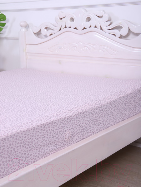 Изображение товара Простыня Luxsonia Трикотаж на резинке 90x200 / 2418 (цветочный розовый)