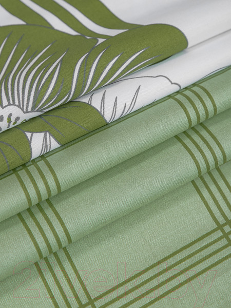 Изображение товара Комплект постельного белья Amore Mio Сатин Тропик Евро / 24893 (зеленый/белый)