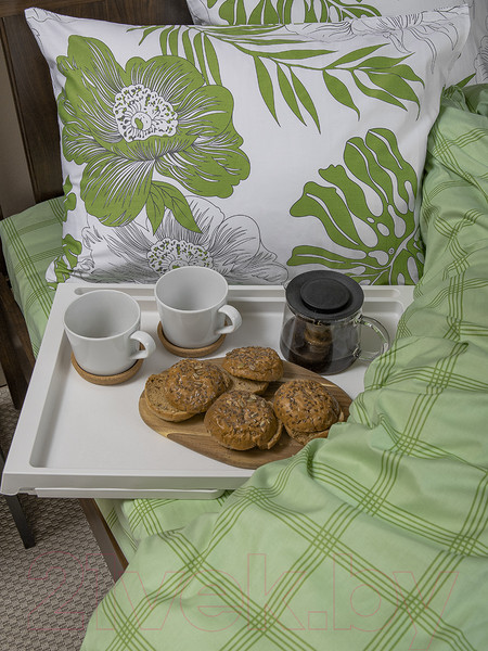 Изображение товара Комплект постельного белья Amore Mio Сатин Тропик Евро / 24893 (зеленый/белый)