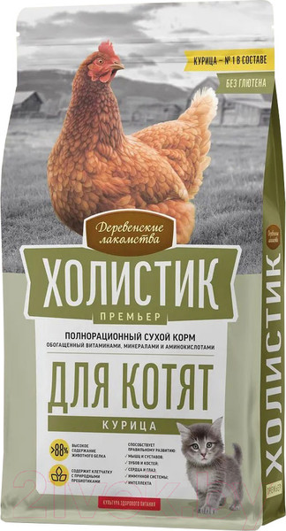 Изображение товара Сухой корм для кошек Деревенские лакомства Для котят с курицей (0.4кг)