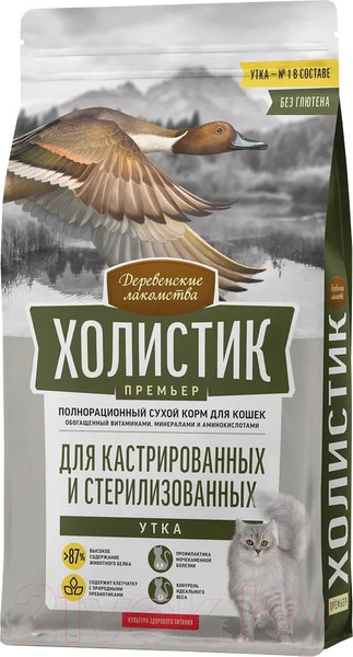 Изображение товара Сухой корм для кошек Деревенские лакомства Для кастрированных и стерилизованных с уткой (2кг)