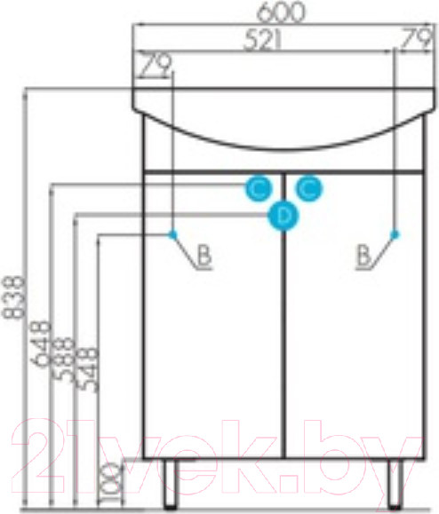 Изображение товара Тумба с умывальником Акватон Онда 60 (1A1228K1ON010)