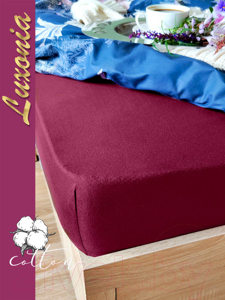 Изображение товара Простыня Luxsonia Трикотаж на резинке 90x200 / Мр0010-14 (марсала)