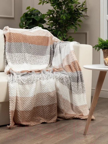 Изображение товара Плед TexRepublic Deco Lux Полосы Фланель 200x220 / 90692 (бежевый)