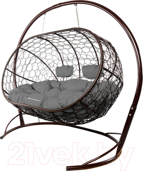 Изображение товара Диван подвесной M-Group Лежебока / 11180209 (с коричневым ротангом/серая подушка)